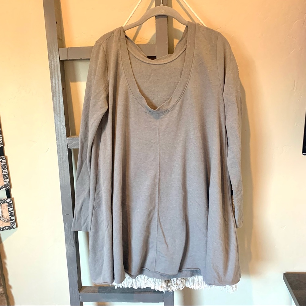 Free People FP Beach Beatnik Tunic Gray Trapeze Dress Low Cut Back #348 - Picture 3 of 5